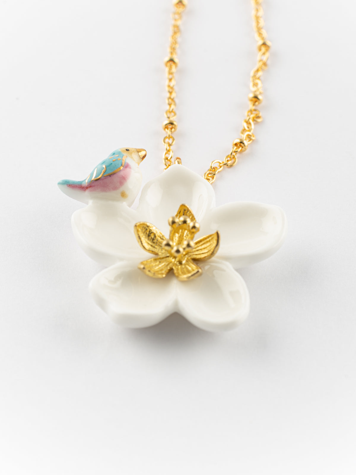 Collier fleur de poirier & oiseau