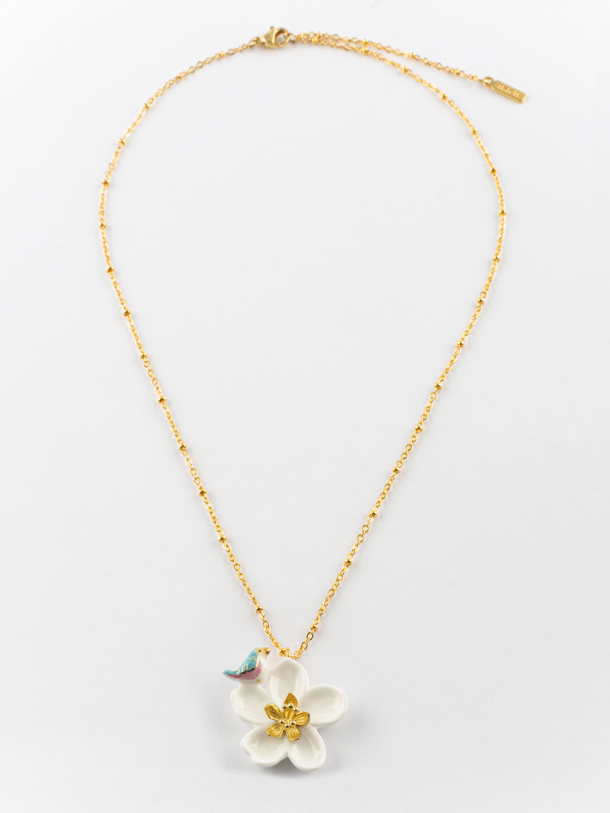 Collier fleur de poirier & oiseau