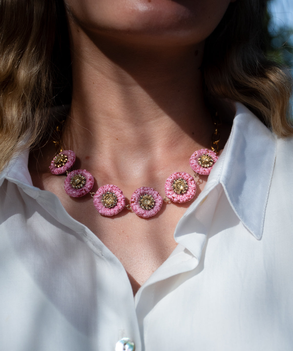 Collier multi chardons roses