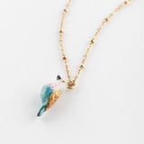 Collier oiseau rose et bleu