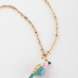 Collier oiseau rose et bleu