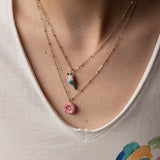 Collier oiseau rose et bleu