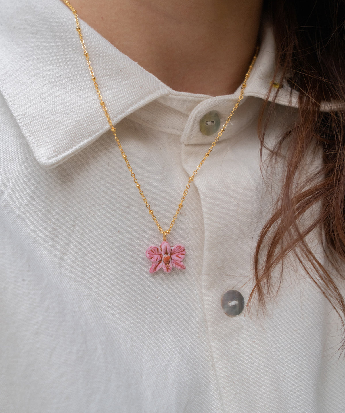 Collier orchidée rose