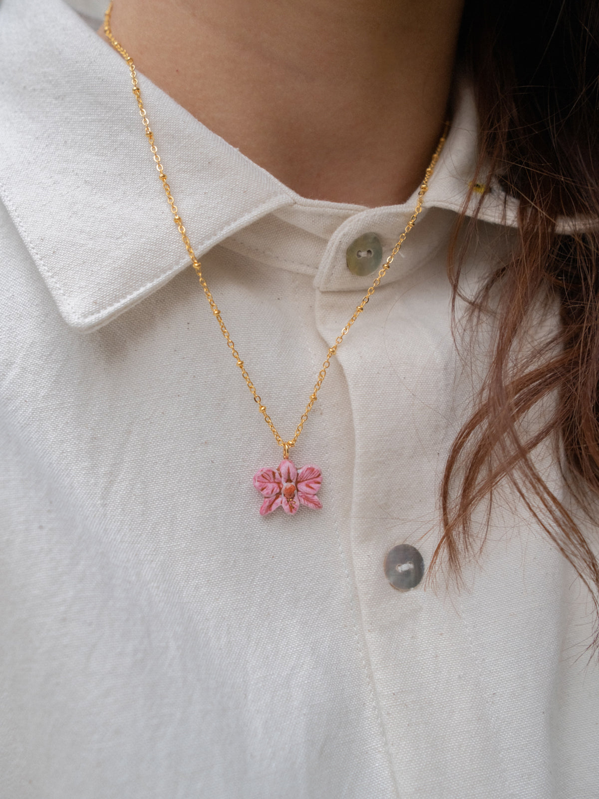 Collier orchidée rose