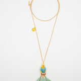 collier doré perruche bleue jaune perroquet oiseau plumes citron porcelaine