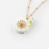 Collier perruche sur pissenlit blanc