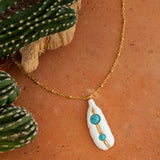 Collier plume avec pierre turquoise