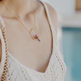 collier rond doré perroquet rose et bleu