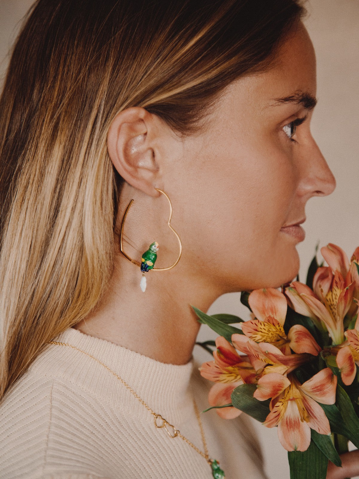 Porcelain Flower sold Hoop Earrings