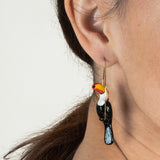 bijou boucles d'oreilles créoles animal toucan en porcelaine peinte à la main