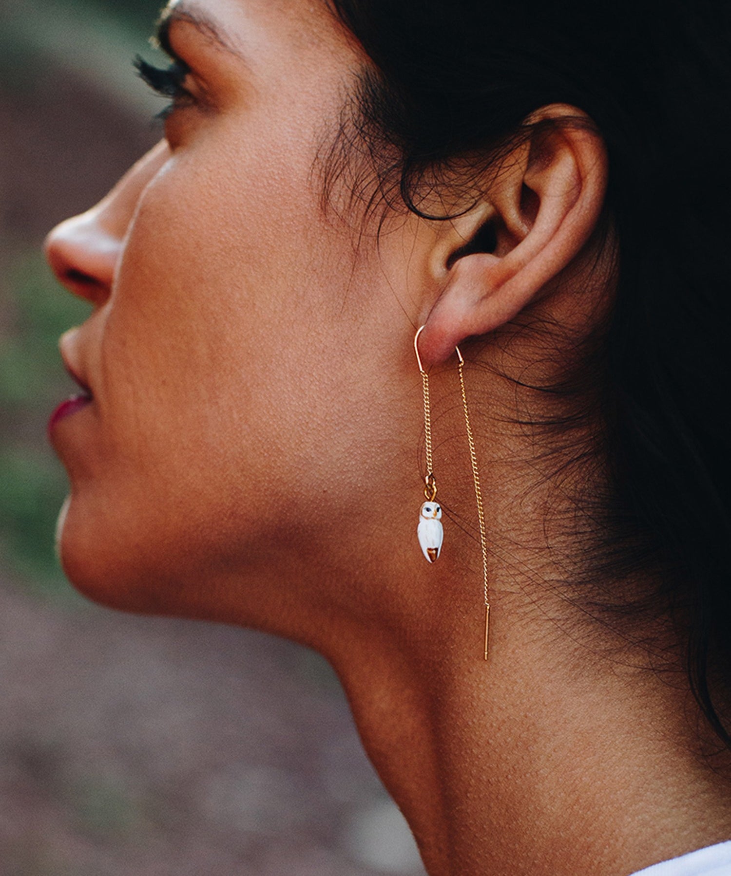 boucles d'oreilles chouette blanche porcelaine peint à la main