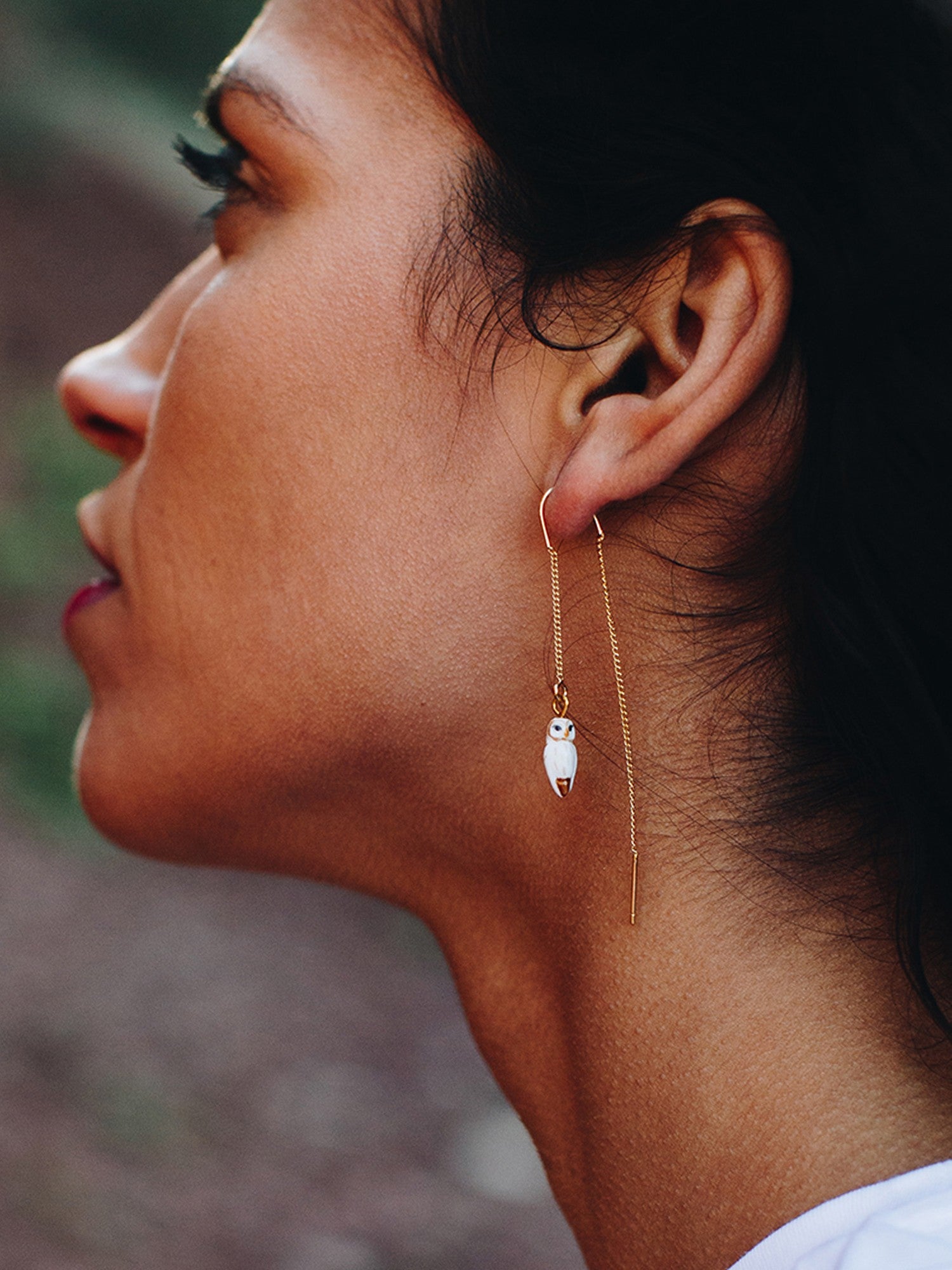 boucles d'oreilles chouette blanche porcelaine peint à la main