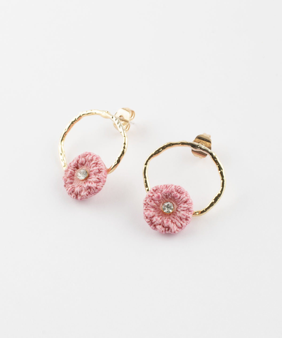 Petites boucles d'oreilles rondes chardon rose