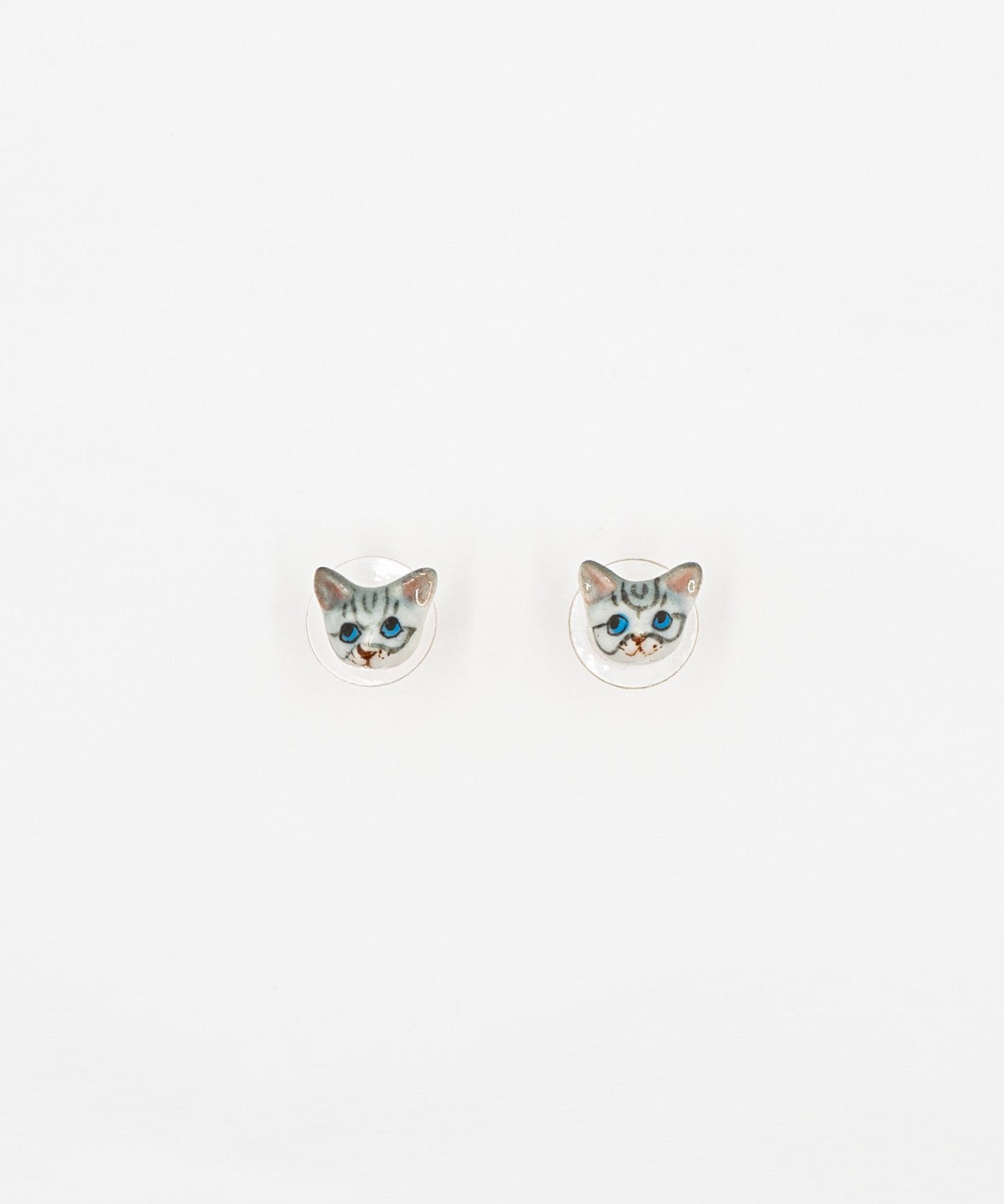 boucles d'oreilles puces chat gris tabby porcelaine