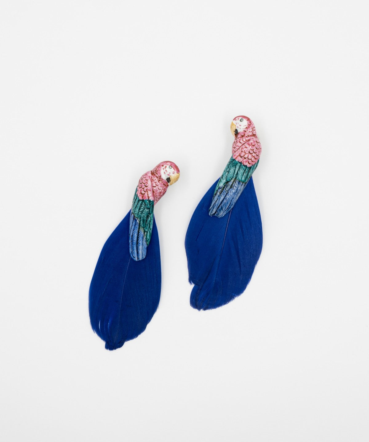 Boucles d'oreilles oiseau perroquet rose plumes