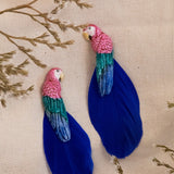 Boucles d'oreilles oiseau perroquet rose plumes