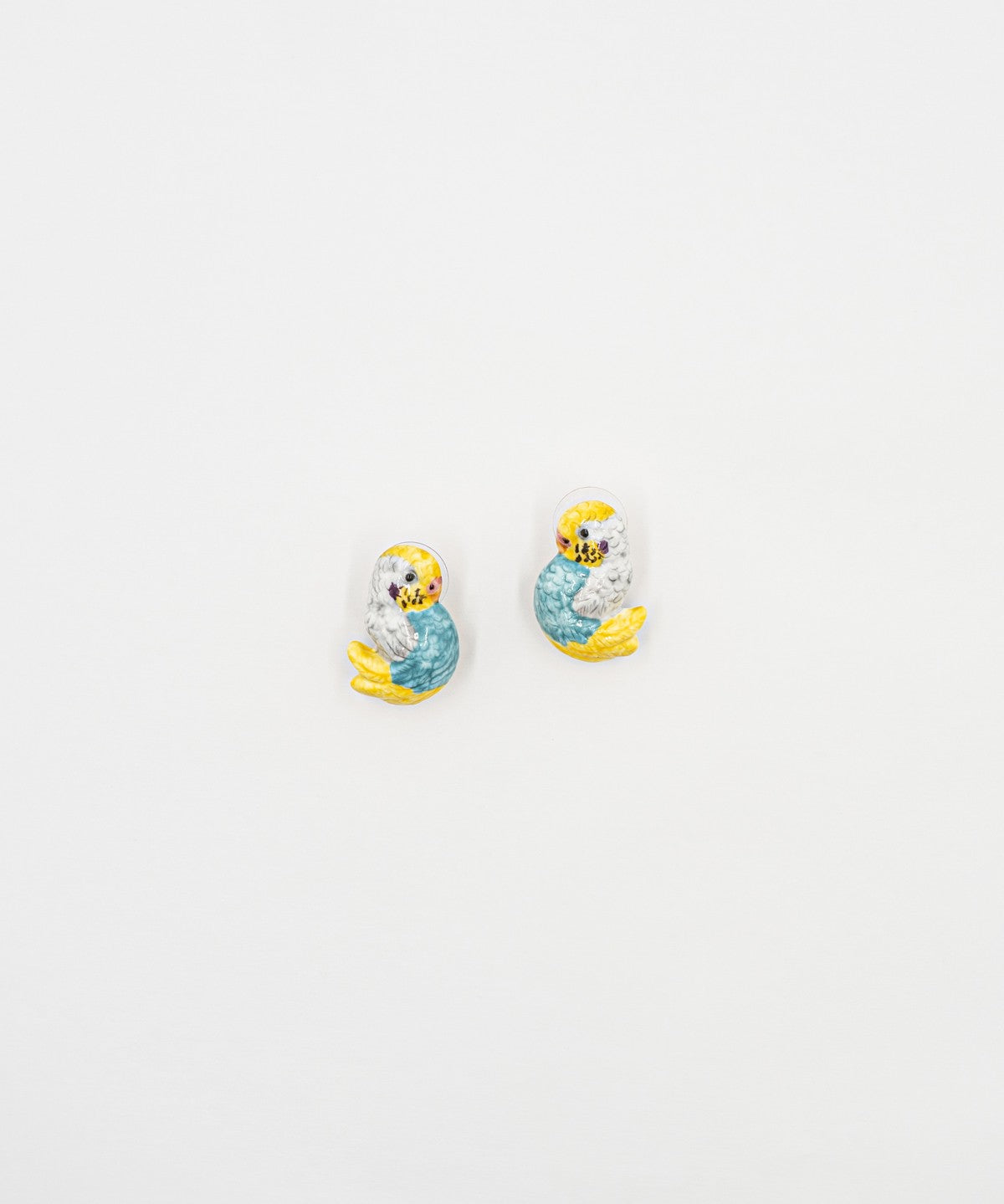 boucles d'oreilles puces perruches jaune et bleue porcelaine