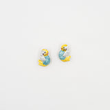 boucles d'oreilles puces perruches jaune et bleue porcelaine