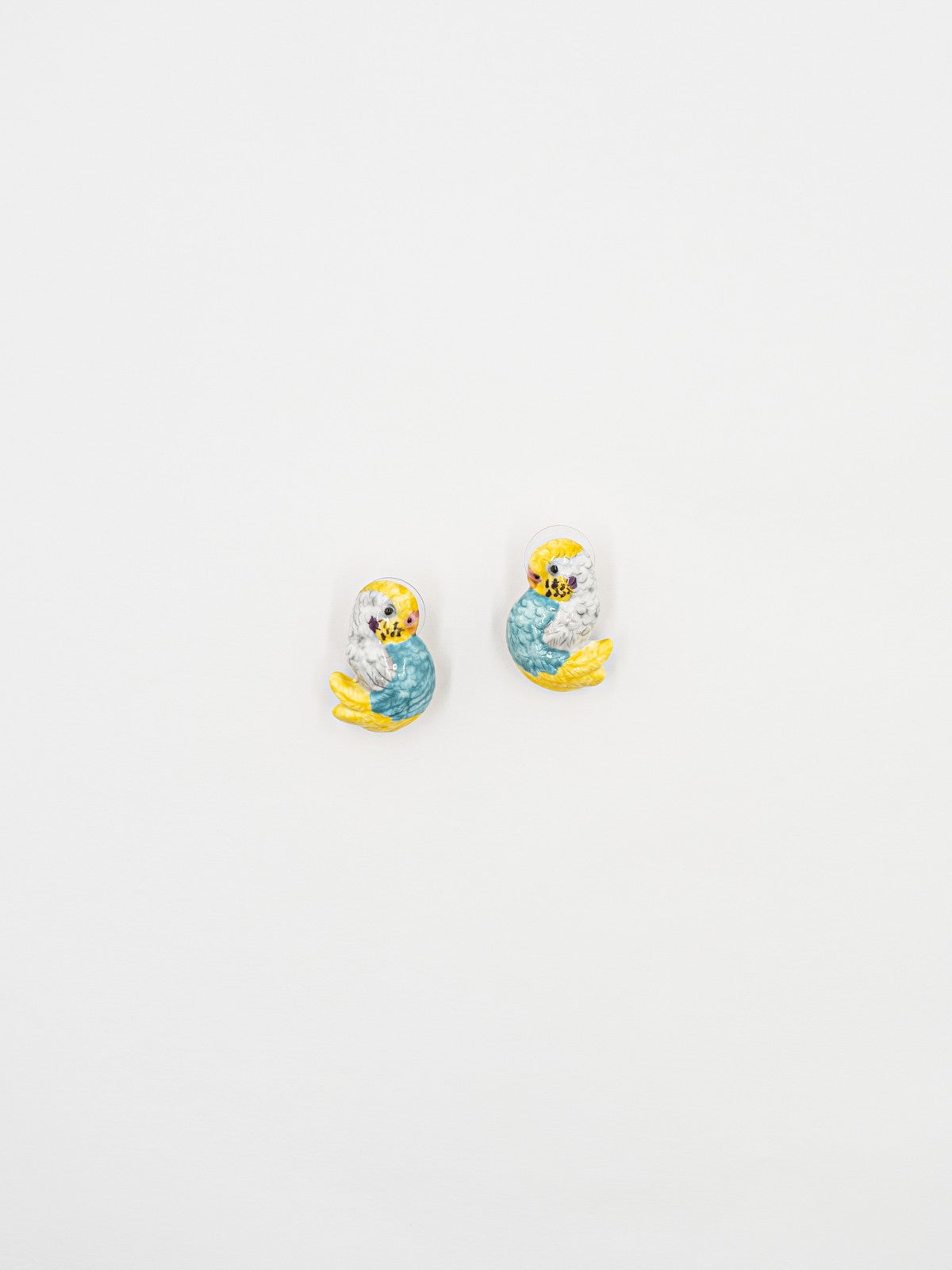 boucles d'oreilles puces perruches jaune et bleue porcelaine