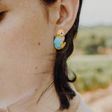 boucles d'oreilles puces perruches jaune et bleue porcelaine