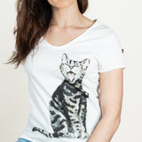 T-shirt blanc chat qui baille 100% coton