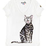 T-shirt blanc chat qui baille 100% coton