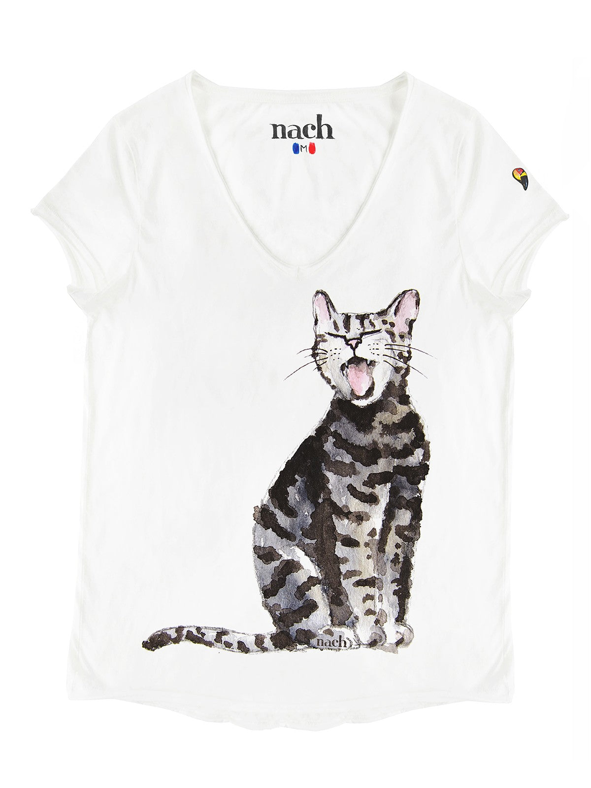 T-shirt blanc chat qui baille 100% coton