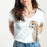 T-shirt blanc guépard 100% coton