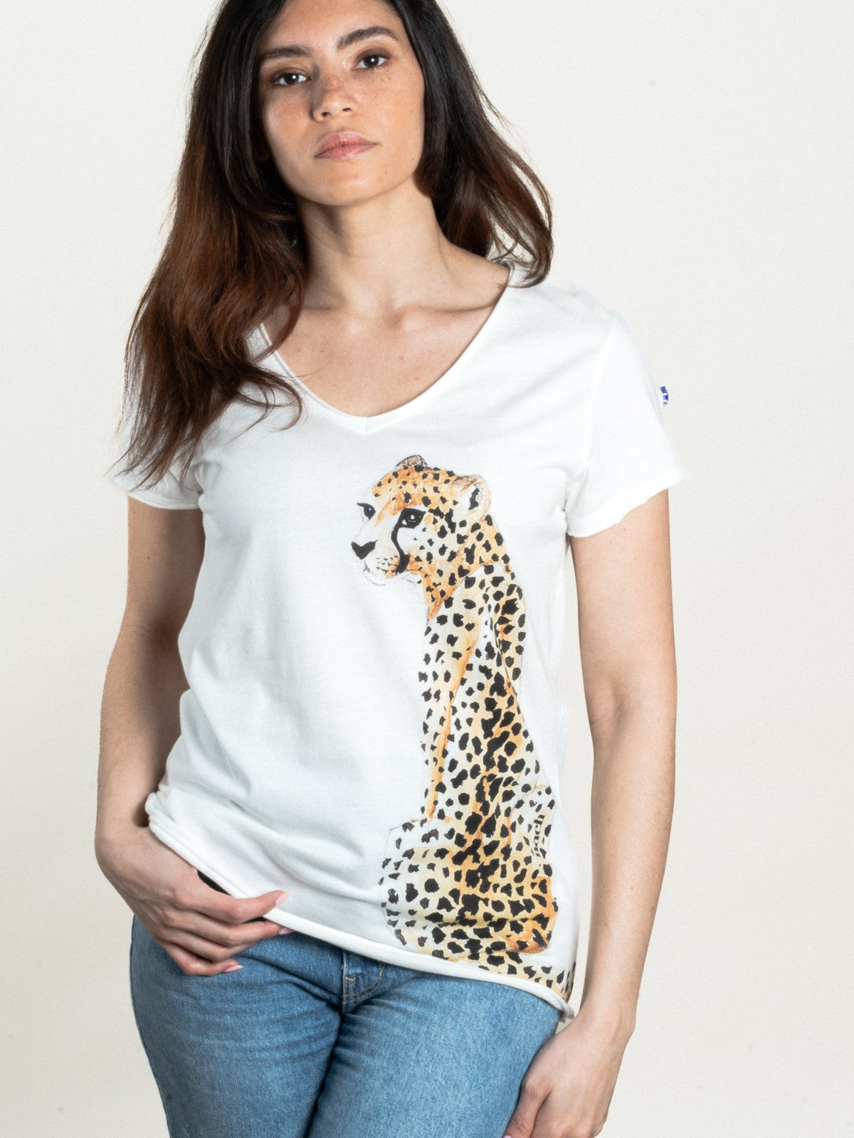 T-shirt blanc guépard 100% coton