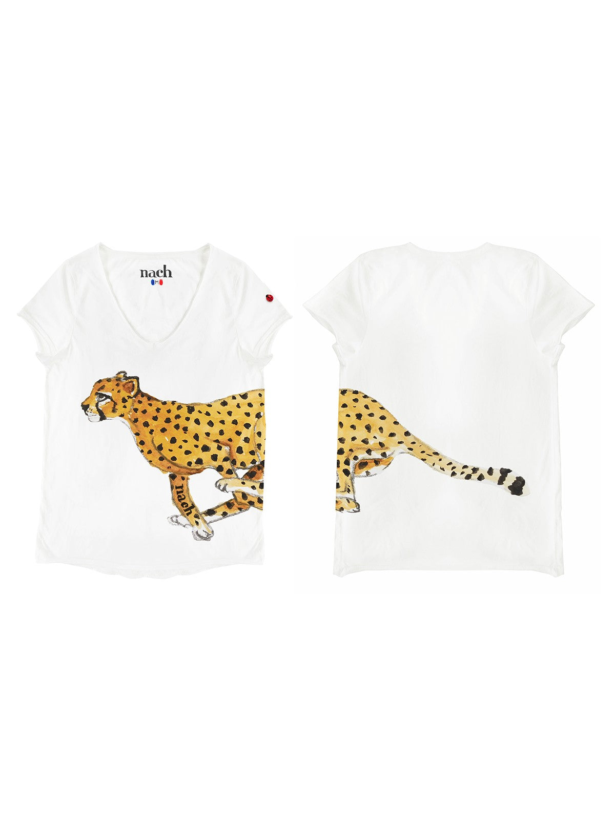 T-shirt blanc dessin guépard 100% coton