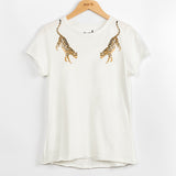 t-shirt blanc basic leopard imprimé