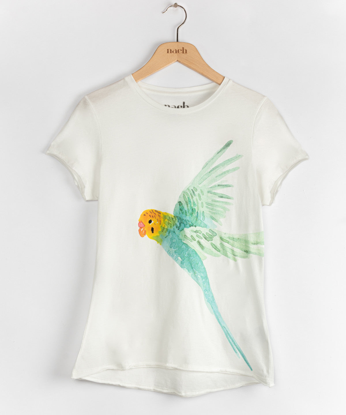 t-shirt blanc perruche perroquet jaune bleu