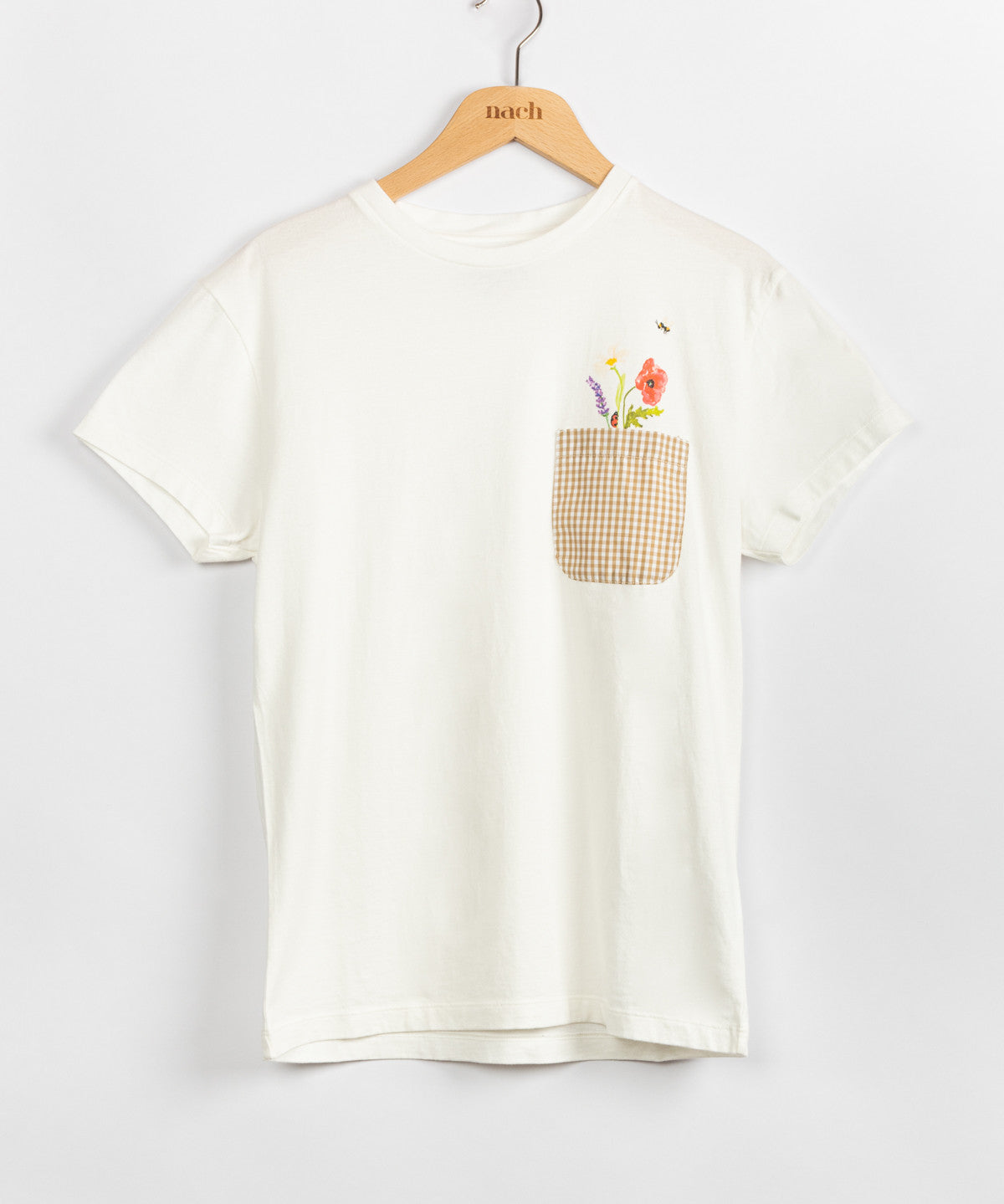 T-shirt poche vichy bouquet de fleurs en coton bio Nach