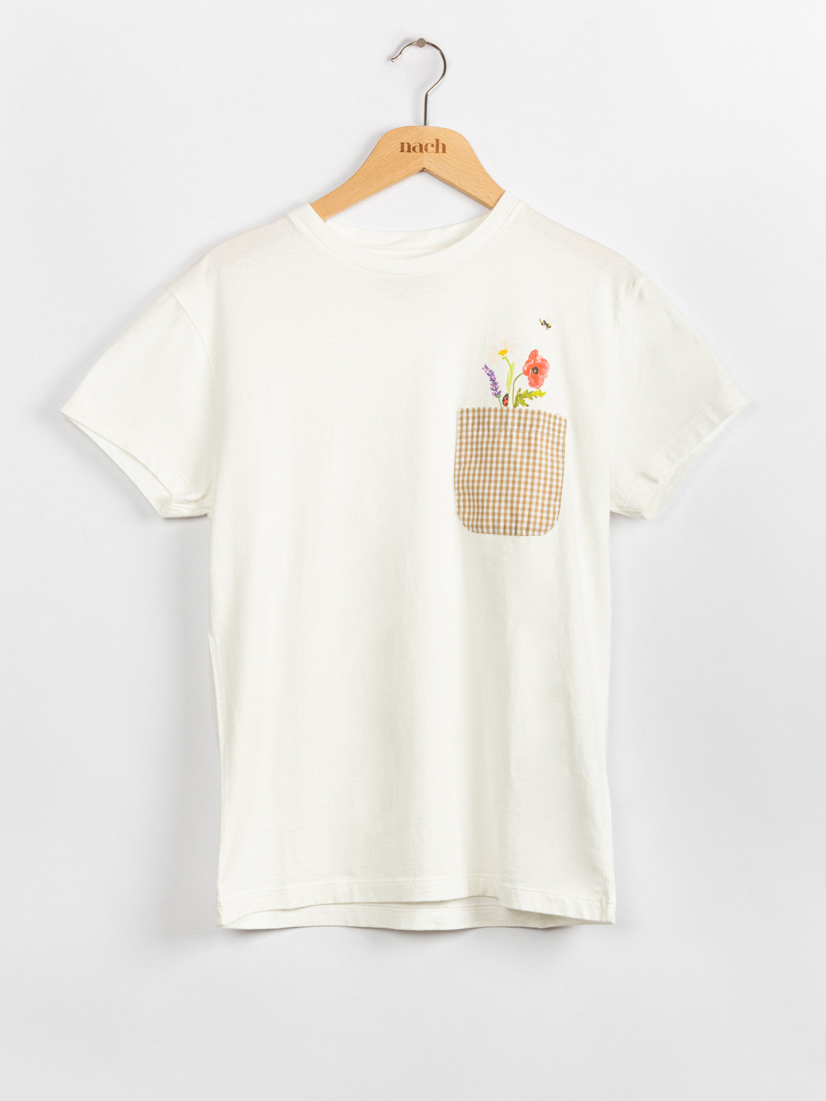 T-shirt poche vichy bouquet de fleurs en coton bio Nach