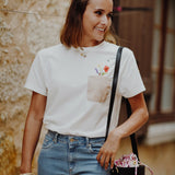 T-shirt poche vichy bouquet de fleurs en coton bio Nach