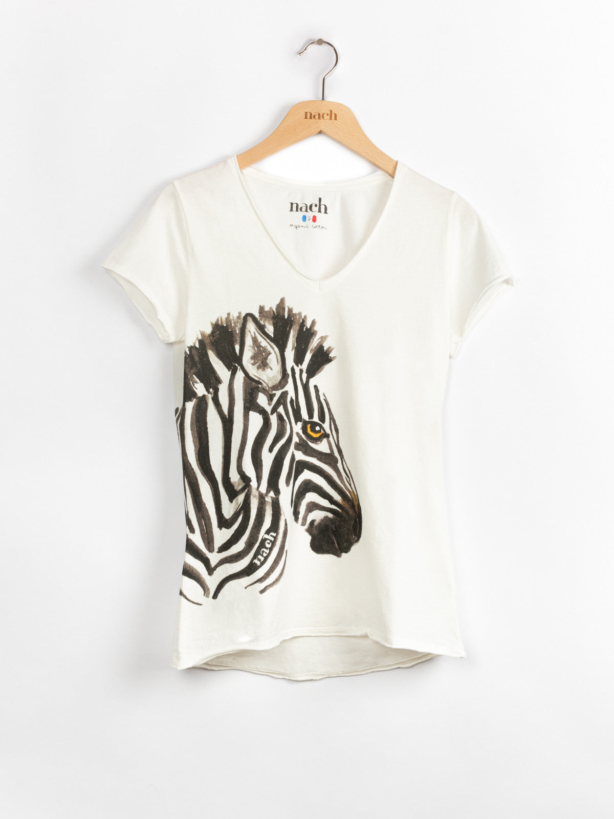 T-shirt blanc dessin zèbre 100% coton