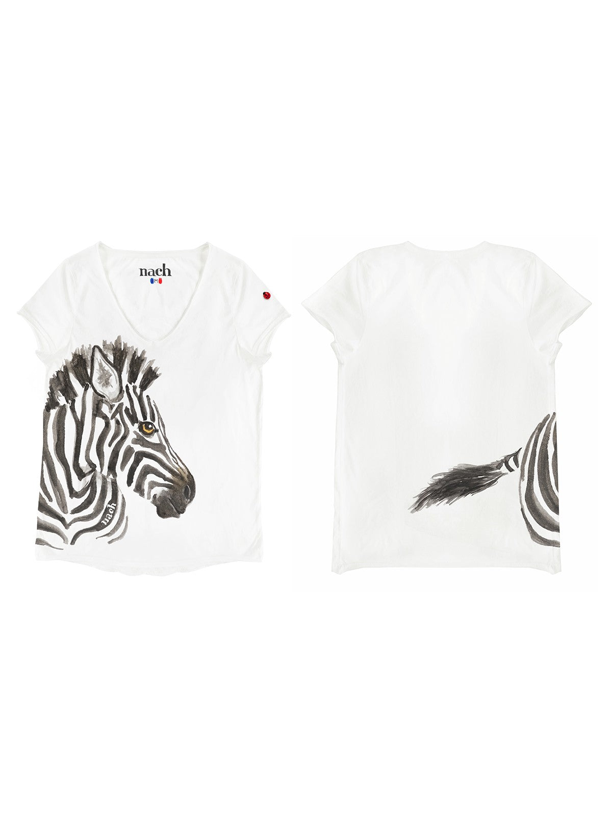 T-shirt blanc dessin zèbre 100% coton